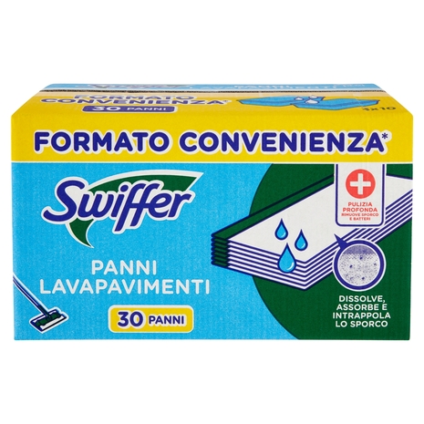 Swiffer Panni Umidi Lavapavimenti per Scopa con Detersivo Pavimenti Limone - 30 Salviette